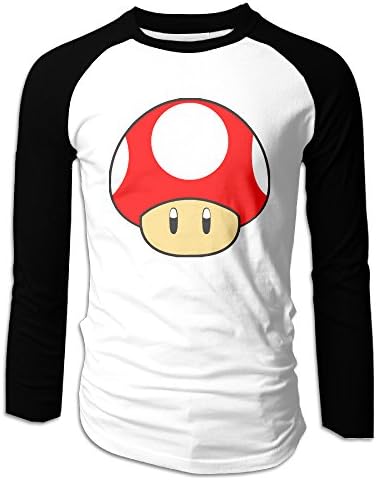 RODNEY Men's Long Sleeve Super Mushroom Baseball Jersey Raglan T-shirt Tee XXL Black