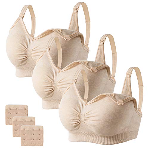 Angelhood Womens Seamless Sleep Nursing Bra,Breastfeeding Maternity Bra with Remove Bra Pads Extenders Pack of 3