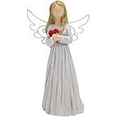 Guardian Angel Statue with Red Heart, Resin Sculpture for Home Decoration,Gift of Love and Gratitude 4.72''H