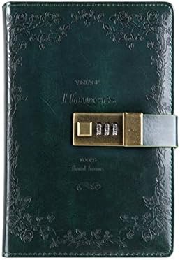 Vintage Writing Notebook, ABBER PU Leather School Notebook Journal Business Notebook, Writing Notebook Diary with Lock Travel Journals to Write in for Girls and Boys (Dark Green)