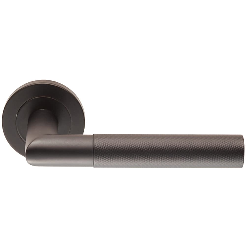 PAIR Knurled Round Bar Handle on Round Rose - Concealed Fix - Matt Black | Door Handle Lever on Screwless Rose - Internal Door Hardware - Screws, Fixings and Spindle Included