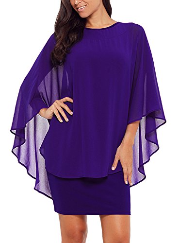 Alinemyer Womens Chiffon Round Neck Cocktail Party Overlay Midi Dress Purple XXXL