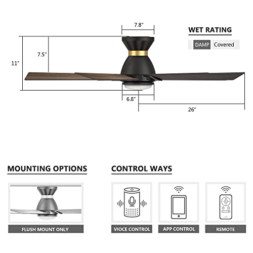 Smart Wifi LED Ceiling Fan in Indoor/Outdoor, 52inch Plywood smart