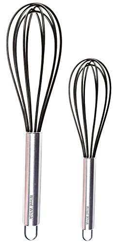Wired Whisk Silicone Whisk Set of 2 - Stainless Steel & Silicone Kitchen Utensils for Blending, Whisking, Beating & Stirring - (12-inch, 10-inch & 8.5-inch (Two Black)