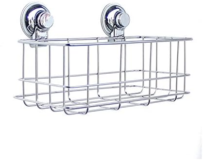 Push to Lock Strong Suction Basket Organizer Shower Caddy Rack for Bath Bathroom Kitchen – Stainless Steel Chrome