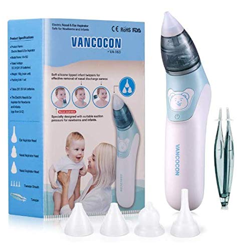 Nasal Aspirator, Queenmew Baby Nose Cleaner Electric & Ear Wax Remover with 4 Reusable Snot Sucker Nozzles, Safe and Hygienic for Newborns, Toddlers and Infant (Baby Nasal Aspirator)