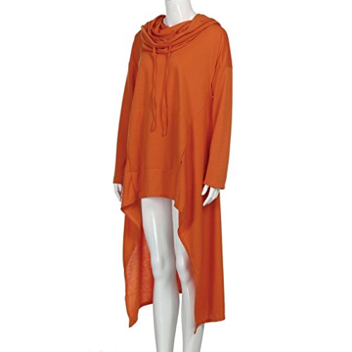 Han Shi Asymmetric Blouse, Elastic Scarf Collar Loose Hoodies Long Tunic Dress for Women (M, Orange)