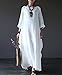 Yesno JD1 Women Long Dress Arab Kaftan 100% Linen Casual Loose Fit Baggy Skirt /Pocket,White,X-Large