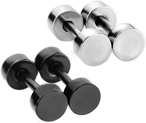 Aprilsky 4mm Jewelry Black Stainless Steel Black Illusion Tunnel Fake Plug Earrings (1 Pair Each Color)