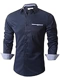 Emiqude Mens Casual Slim Fit Long Sleeve Pocket Inner Contrast Plaid Dress Shirt