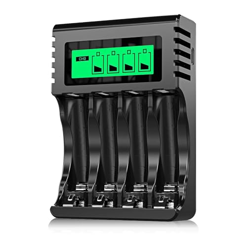POWEROWL Quick Charger Rechargeable Batteries, LCD Charger for Ni-MH Rechargeable AA/AAA Batteries, Independent Slot & USB Quick Charge
