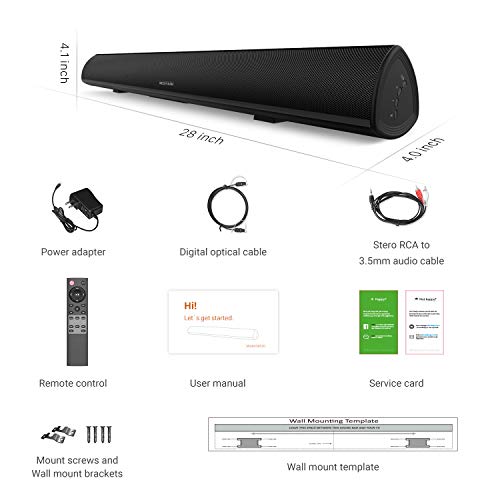 BESTISAN Soundbar, TV Sound Bar with Dual Bass Ports Wired HDMI and