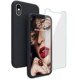 iPhone X Case, iPhone 10 Case, JASBON Liquid Silicone Phone Case with Free Screen Protector Gel Rubber Shockproof Cover Full Protective Case for Apple iPhone X-Black