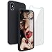 Compatible with iPhone Xs/X Case, iPhone 10 Case, JASBON Liquid Silicone Phone Case with Free Screen Protector Gel Rubber Shockproof Cover Full Protective Case for Apple iPhone Xs/X-Black
