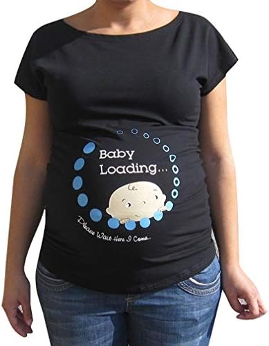 fuxinhe Maternity Baby Loading Funny Print T-Shirt Short Sleeve Crew Neck Loose Comfortable Tops for Pregnant Women