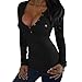 EXLURA Women's Tight Front Button Tee Shirt Cotton Blend Tunic Tops - L Black