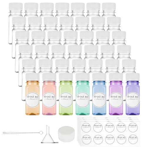 YOUNTHYE 100PCS Plastic Juice Bottles with Caps 2oz Shot Bottles for Juicing Ginger Shots Reusable Small Shot Bottle with Caps Clear Plastic Ginger Shots Bottle for Gingers Shots, Juice and Other