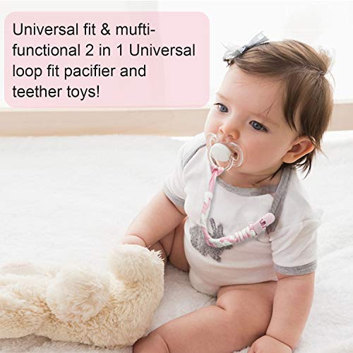 Pacifier Clip for Baby Girls, Baby Holder Leash, Braided Pacifier Holder & Silicone Pacifier Holder, Teether Toy Leash, Baby Shower Gift Set, Easy to Use for Teething Toys (Pink) - Thumbnail 3