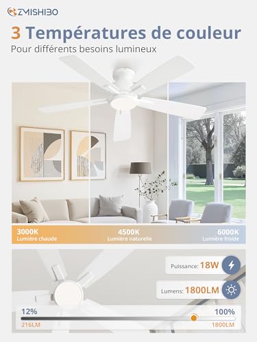 ZMISHIBO Ceiling Fan with Light Ø117cm, DC Motor Silent and Reversible, Adjustable LED Lighting 3000K-6000K, Fan Lamp with Remote/App, 6 Speeds for Bedroom and Living Room