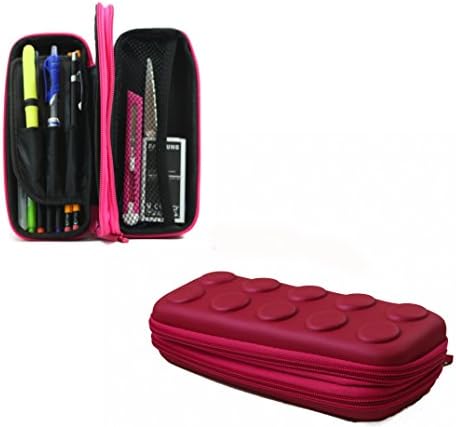 Eva Protective Shell School Supplies Large Pen Pencil Case Organizer 2 Compartments for Storing Pencils, Color Pens, Highlighters, USB, Mobile Phone Battery (Hot Pink)