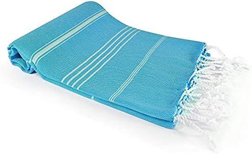 Cotton Ouick Dry and Highly Absorbent Classic Striped Turkish Peshtemal Towel for Multipurpose (Turquoise) 70in x 38in