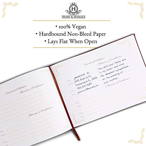 Heart & Homage Funeral and Memorial Guest Sign-in Book with Pen and Memory Table Sign, PU Leather Hardcover, Large - Beautiful, Celebration of Life Registration Books (Burgundy)