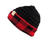 Kids No Pom Beanie - Buffalo Check - Black/Red