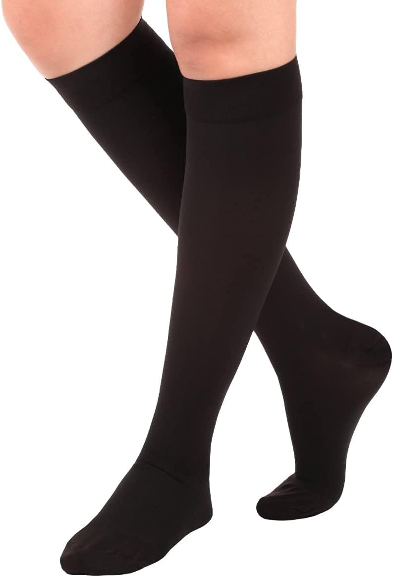 Absolute Support - Made in USA - Opaque Circulating Compression Socks 30-40mmHg for Women & Men - Knee High Support Stockings with Closed Toe for Nursing Travel Flight Work- Black, Medium: Health & Personal Care