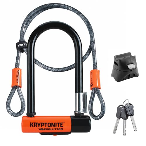 Kryptonite Evolution Mini-7 Bügelschloss aus gehärtetem Stahl mit Vinylbeschichtung, mit flexiblem Kabel und Flexframe-Halterung, Sicherheitslevel 7/1