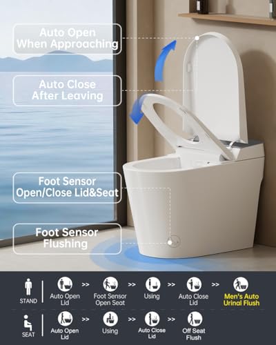 EPLO Luxury Smart Toilet Bidet with 1000g MaP Powerful Flush, Foam Shiled,Auto Open Close,Men's Urinal Auto Flush,Moving Dryer,ADA Comfort Height,Glass Panel Modern Elongated Toilet with Tank G20MAX