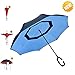 Reverse Inverted Umbrellas Upside Down Windproof Umbrella AIGUMI C-Shaped handle Golf Umbrella Car Umbrella Waterproof Reverse Folding Double Layer Inverted Self Standing Umbrella(Blue)