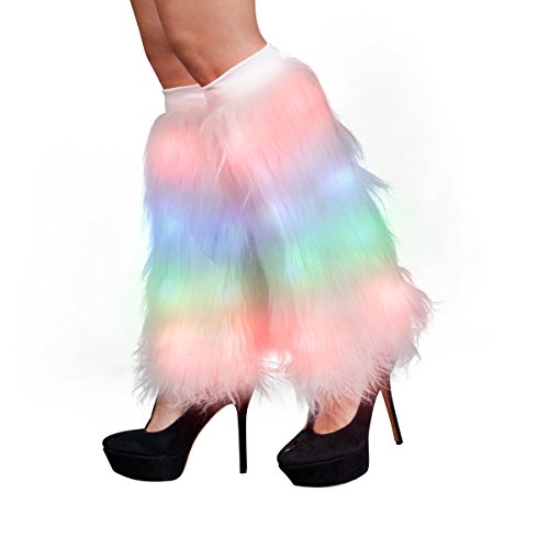 FlashingBlinkyLights Rainbow LED Light Up Funky Furry Leg Warmers - Thumbnail 3