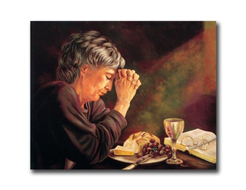Gratitude Old Lady Praying At Dinner Table Daily Bread Woman Religious Wall Picture 8x10 Art Print