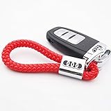 For Audi Logo Emblem Key Chain Key Ring Metal Alloy BV Style Calf Leather Gift Decoration Accessories (Hot Red)