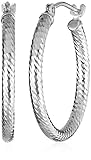 14k White Gold Diamond-Cut Hoop Earrings, (0.7