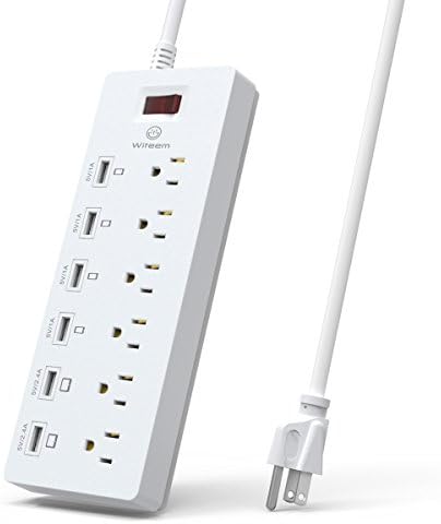 Witeem 6 AC Outlets Surge Protector Power Strip and 6 Smart USB Charging Ports with 6 Feet Extension Cord for Home, Hotel, Office - White