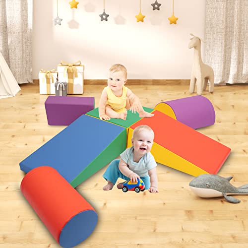 XJD Foam Climbing Blocks for Toddlers, Climb and Crawl Activity Playset, 6Piece Soft Zone