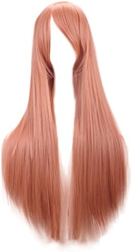 Rise World Wig 80cm Two Tone Long Straight Anime Cosplay Wigs Heat Resistant Hair Wig(Pink)