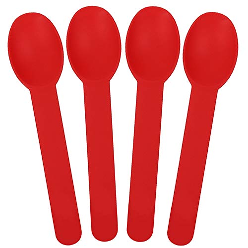 Red Heavy Duty Plastic Spoons - Disposable Frozen Yogurt Ice Cream Spoons - Frozen Dessert Supplies - 50 Count