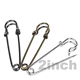 KLOUD City Â® 2 Inch Heavy Duty Giant Safety Pins for Blankets, Skirts, Kilts, Knitted Fabric ,Crafts (3 Pcs 2 inch silver&black & bronze)