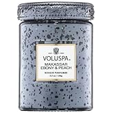 Voluspa Makassar Ebony & Peach, Small Candle Jar, 5.5 oz, 50 Hour Burn Time, Coconut Wax for Clean Burning, Handcrafted in The USA