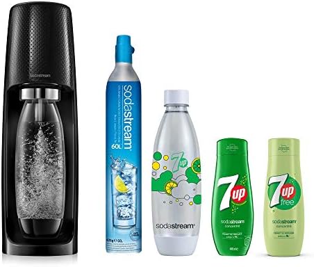 Sodastream Pack Spécial Machine Spirit Noire Plastique, Une Bouteille 1L, Une Bouteille FUSE 7UP et 2 Concentrés 7UP