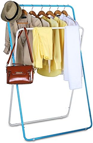 Creatwo Drying Rack Foldable Laundry Clothes Rack Unique X Shape Garment Rack, Carbon Steel, Blue