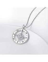 ALPHM S925 plata de ley grande brújula colgante collar para hombres y mujeres