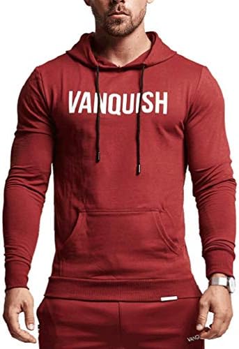Heartell Men's Fashion Hoodies Letter Print Slim Fit Pullover Sweatshirt with Kanga Pocket