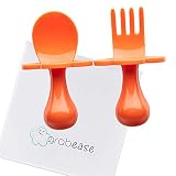 GRABEASE First Self Feed Baby Utensils - Anti-Choke, BPA-Free Baby Spoon and Fork Toddler Utensils with Pouch Set - Toddler Silverware for Baby Led Weaning Ages 6 Months+, Orange