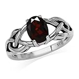 Silvershake 1.4ct. 8X6mm Natural Oval Shape Garnet 925 Sterling Silver Celtic Knot Solitaire Ring