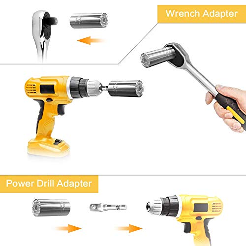 Christmas Gifts for Men,Universal Socket Wrench (7-19mm) with 105 Degree Right Angle Driver Extension Screwdriver Drill Attachment,Multi-Function Grip,Ratchet Tool Set,Power Drill Adapter