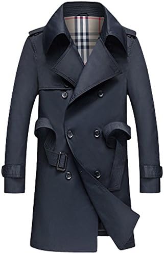 Lende Men's  Slim Double Breasted Trench Coat Long Jacket Overcoat Outwear
