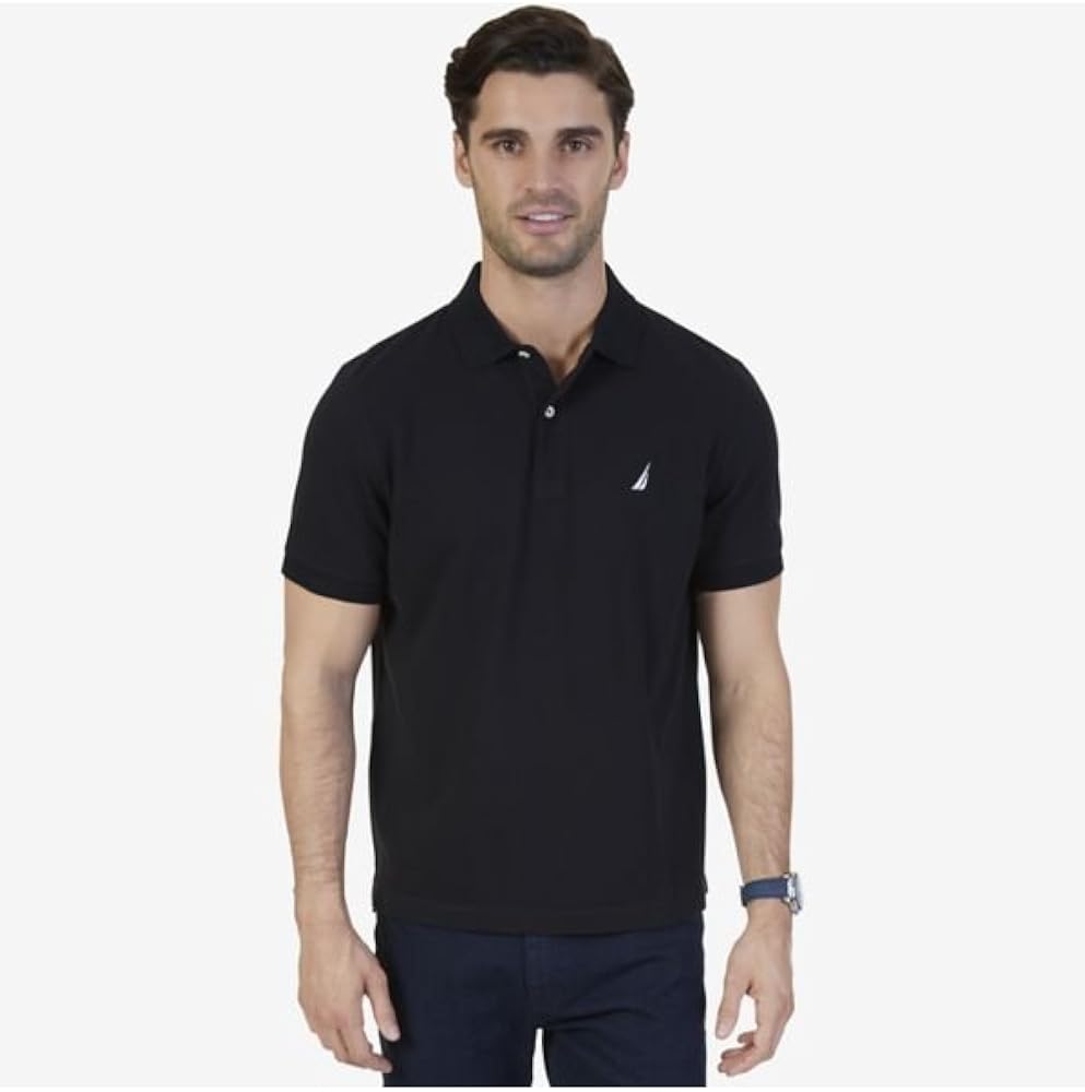 Nautica Men's Short Sleeve Solid Cotton Pique Polo Shirt at  Men’s Clothing store